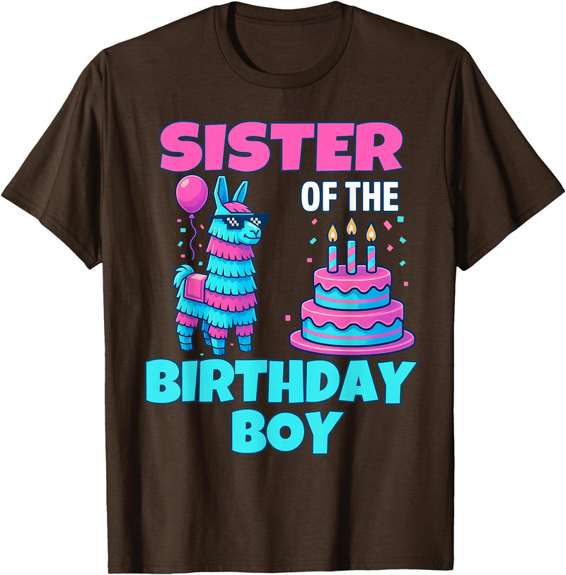 gaming gamer Birthday Llama Pinata Family Apparel Sister Birthday Boy Llama Pinata Party family mathing women T-Shirt - Brown