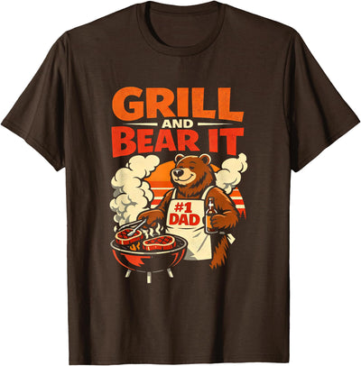 Funny Dad Grill and Bear It Barbecue BBQ Joke T-Shirt