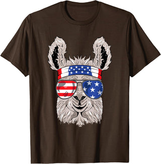 Mega USA Patriotic Animal Shirts USA Patriotic Llama Shirt - July 4th T-shirt - Alpaca T-Shirt - Brown