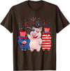 Ohia Three Patriotic Pigs USA Independence Day Tee Funny Red White Blue Pig American Flag Farmer 4th Of July T-Shirt - Brown