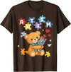 Cute Autism Awareness Puzzle Cute Autism Awareness Bear Colorful Puzzle T-Shirt - Brown