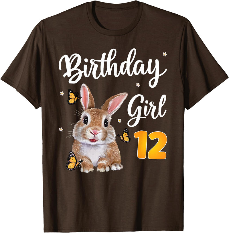Bunny Rabbit Birthday Girl 12th Birthday Party 12 Years Old T-Shirt in Brown