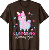 Llamazing Birthday Girl Llama Family BW Art Llama Birthday Girl Llamazing Birthday Alpaca Llama Girl T-Shirt - Brown