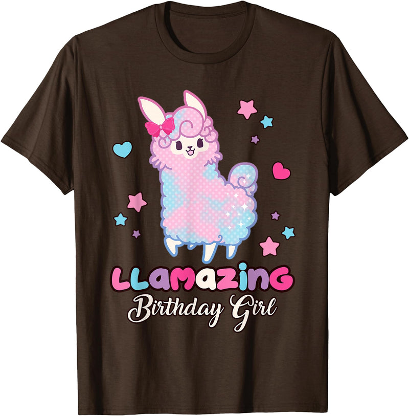 Llamazing Birthday Girl Llama Family BW Art Llama Birthday Girl Llamazing Birthday Alpaca Llama Girl T-Shirt - Brown