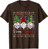 Xmas Lights Gnomes Holiday Graphics Merry Christmas Leopard Buffalo Red Plaid for Men Women T-Shirt - Brown