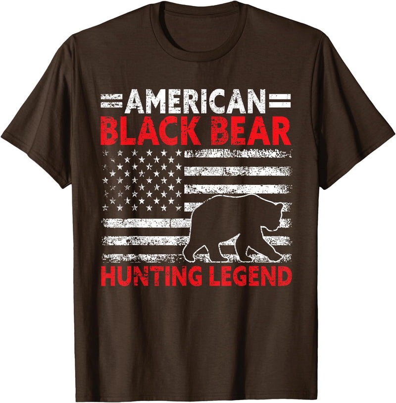 Funny Black Bear Hunting Gear Gifts For Men Hunter American Black Bear Hunting Legend USA Black Bear Hunting T-Shirt - Brown