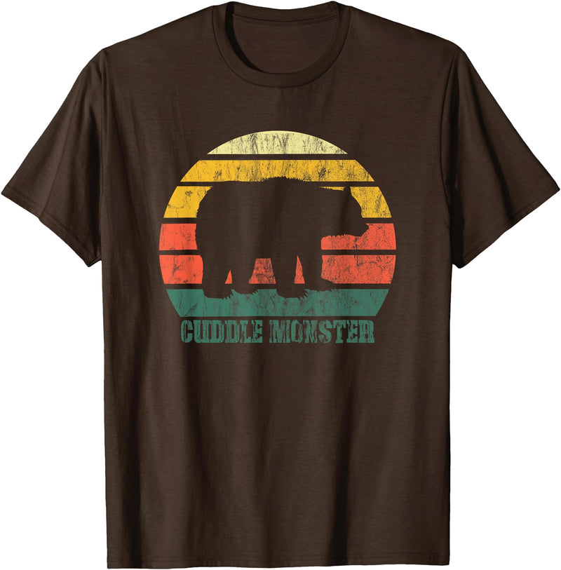 Vintage Cute Bear Cuddle Monster Retro Cuddle Monster Bear Fun Novelty T-Shirt - Brown