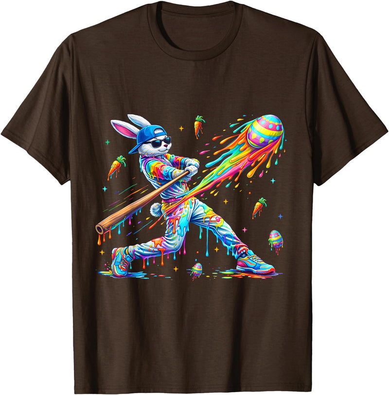 Funny Dripping Drip Rabbit Bunny Baseball Easter Men Boy Kid T-Shirt (Black) in Brown