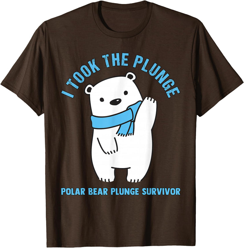 Polar Bear Plunge Survivor Polar Plunge Polar Bear I Took The Plunge Survivor T-Shirt - Brown