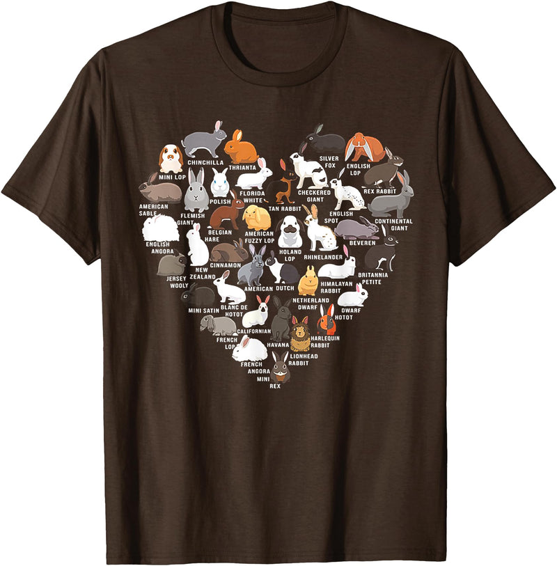 Love Bunnies Funny Rabbit Heart Small T-Shirt in Brown