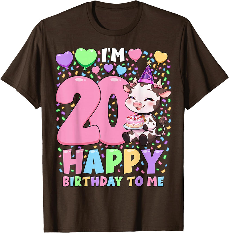 Cow Birthday Shirts By SSA.Co Farm Animal Cow Birthday Shirt | Girls 20th Birthday Cow T-Shirt - Brown