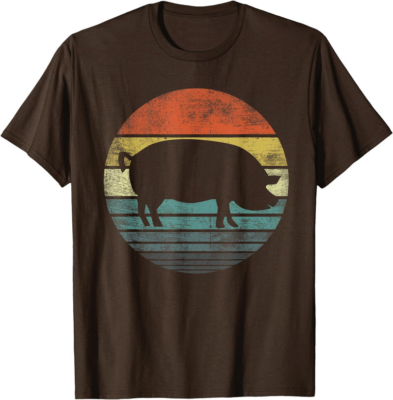 Pig Lover Farming Apparel Pig Lover Gifts Funny Farmer Retro Vintage Farm Animals T-Shirt - Brown