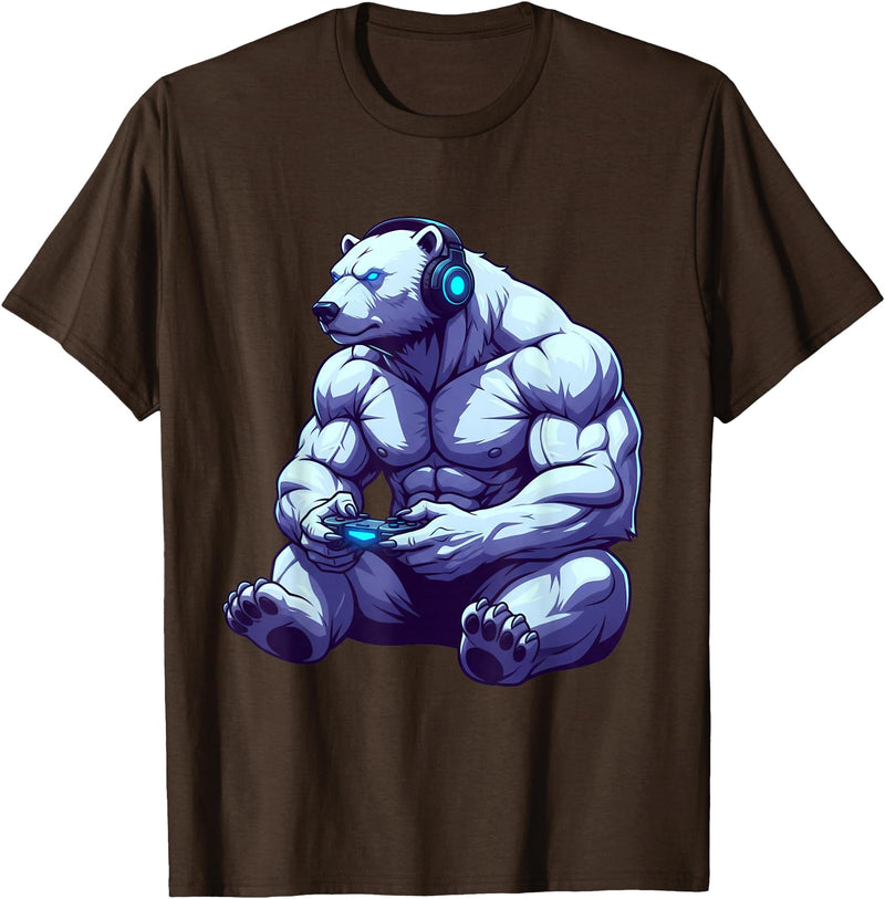 Funny Graphic Gamers tee Polar Bear Funny Video Games Polar Bear T-Shirt T-Shirt - Brown