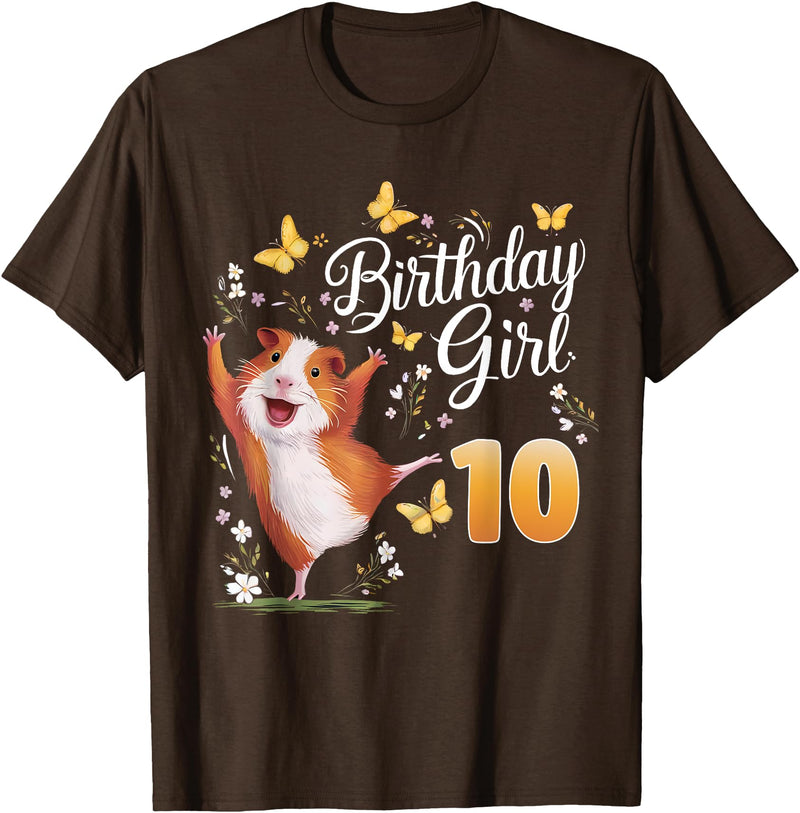 Giraffe Birthday Party by LazyPanda Guinea Pig Birthday Girl 10th Birthday Party 10 Year Old T-Shirt - Brown