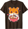 Cute Hamster Eating Ramen Hamster Lovers T-Shirt - Brown