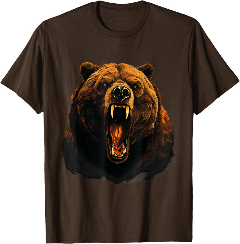 Forest Animal Art Bear Portrait Art Work Wildlife Animal Lovers Forest Motif T-Shirt - Brown