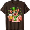 Amt Pig & Drinking Beer Lovers Saint Patrick's Day Funny Pig Drinking Beer Leprechaun Shamrocks St Patricks Day T-Shirt - Brown