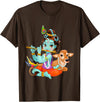 Clever Witty Designs Hindu god Lord Shri Krishna with a Cow and a Bird T-Shirt - Brown