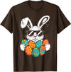 Bunny Face with Sunglasses Eggs Cool Rabbit Boys T-Shirt in Brown