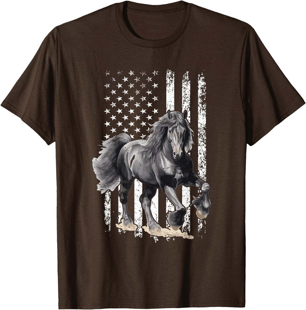 Friesian Design USA Flag Horse Relax it´s a Friesian T-Shirt - Brown