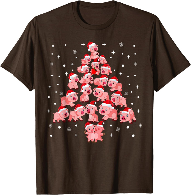 Pig Christmas Tree Funny Xmas Gifts Apparel Pig Christmas Tree Funny Pig Lover Gift Idea for Xmas Tree T-Shirt - Brown