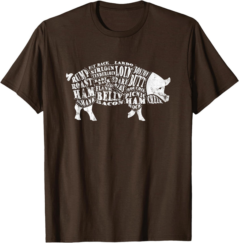 BBQ T-Shirts: Pig Cuts Barbecue and Grilling T-Shirt T-Shirt - Brown