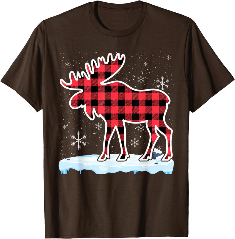 Moose Buffalo Lover Gift Co. Moose Red Buffalo Plaid Matching Pajama Family T-Shirt - Brown