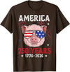 Pig Face 4th of July 1776-2026 Anniversary 250th Pig Sunglasses American Flag America 250 Years Tee 250yr Tee T-Shirt - Brown