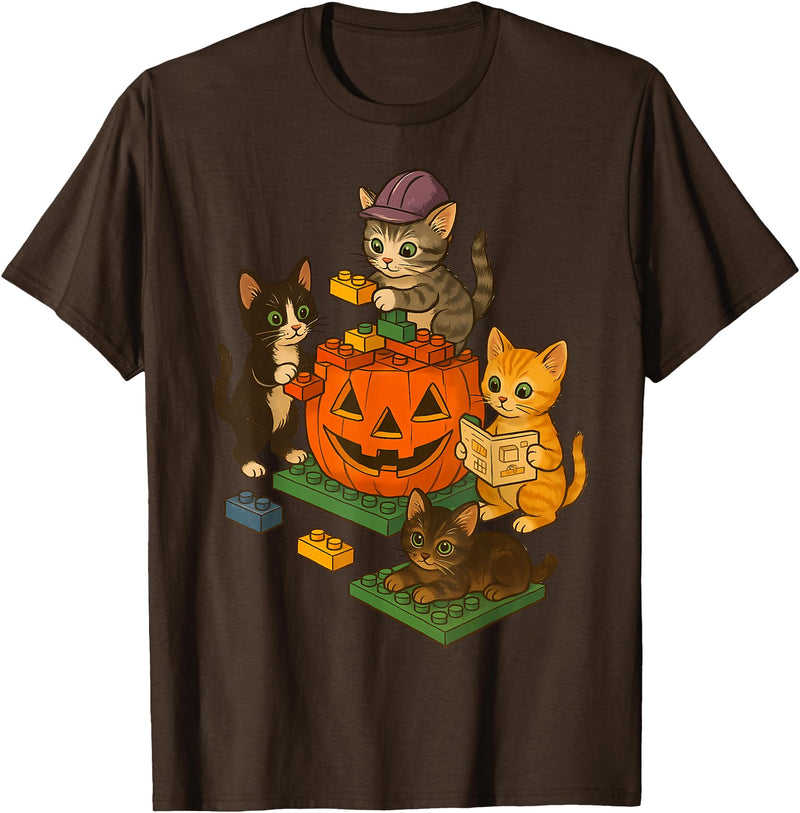 Cat Pumpkin Halloween Spooky Season Vintage Cute Cat Pumpkin Master Builder Halloween Spooky Season T-Shirt - Brown
