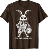 The Creepy White Rabbit in Wonderland Horror Fantasy Art T-Shirt in Brown