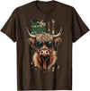 Highland Cow by AKH Highland Cow Camo American Flag, Patriotic Highland Cow T-Shirt - Brown
