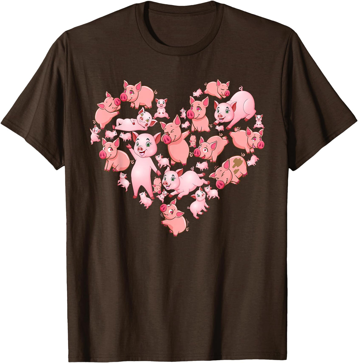 Pig Heart Lover Gift Co. Pig For Women Girls Kids Heart Shape Poses Cute Pig T-Shirt - Brown