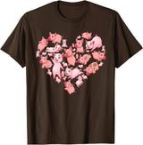 Pig Heart Lover Gift Co. Pig For Women Girls Kids Heart Shape Poses Cute Pig T-Shirt - Brown