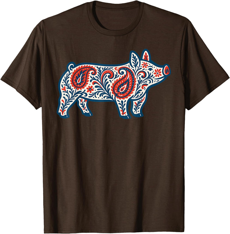 Aztec Show Pig Livestock Animal Lover Aztec Show Pig Livestock Pig Breeder Stock Show Mom Pig T-Shirt - Brown