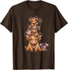 Funny 4th Of July Highland Cow Apparel Cute Highland Cow 4th of July Patriotic American Flag T-Shirt - Brown