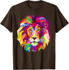 AXZ Tee Lion Series Elegant, Cool Lion Head with Bright Colorful T-Shirt - Brown