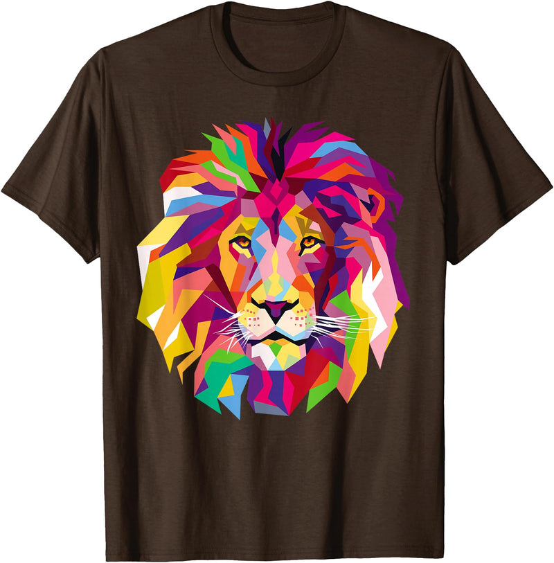 AXZ Tee Lion Series Elegant, Cool Lion Head with Bright Colorful T-Shirt - Brown