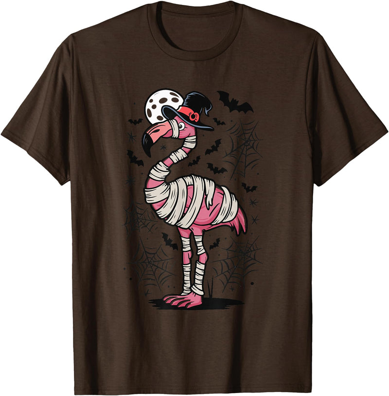 Flamingo Halloween Costume Mummy Spooky Flamingo Mummy T-Shirt - Brown