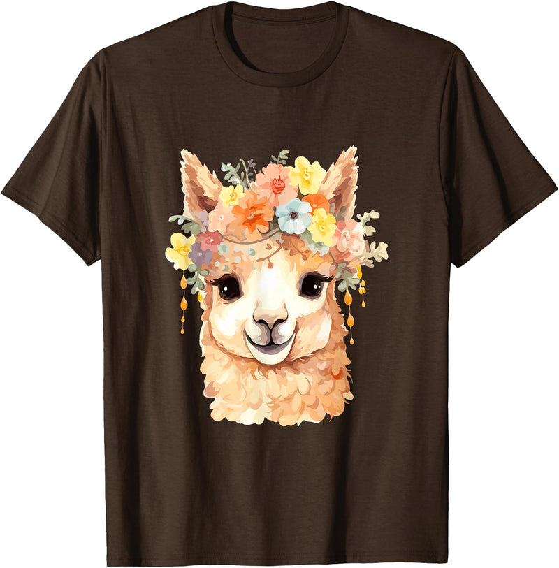 Alpaca and llama with flowers Designs Alpaca with Flowers, Cute Alpaca and Llama T-Shirt - Brown
