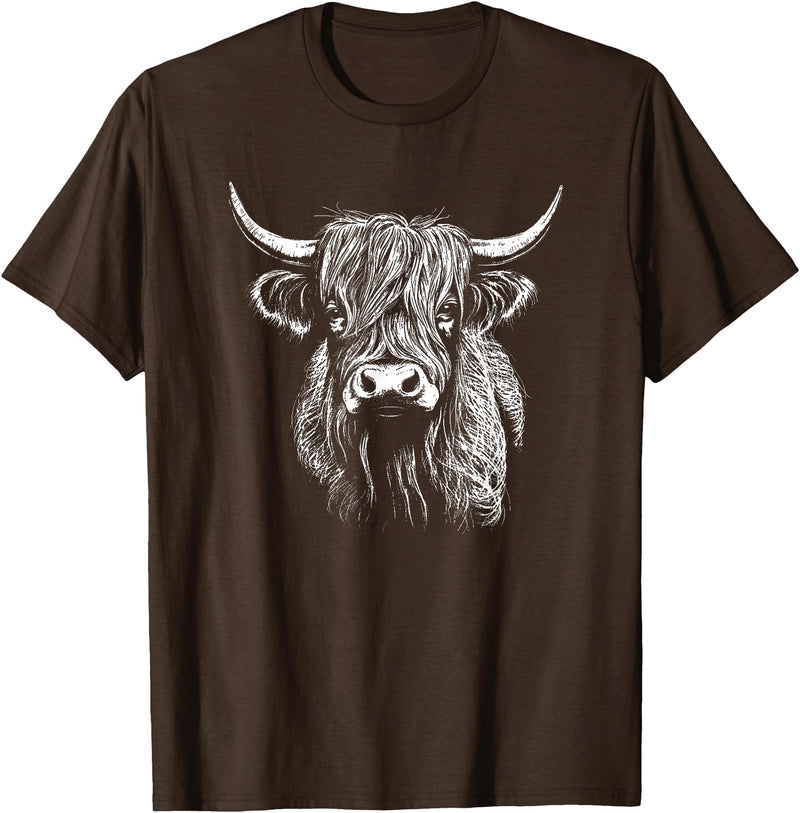 Scottish Highland Cattle Cow Merch Scottish Highland Cattle Cow Drawing T-Shirt - Brown