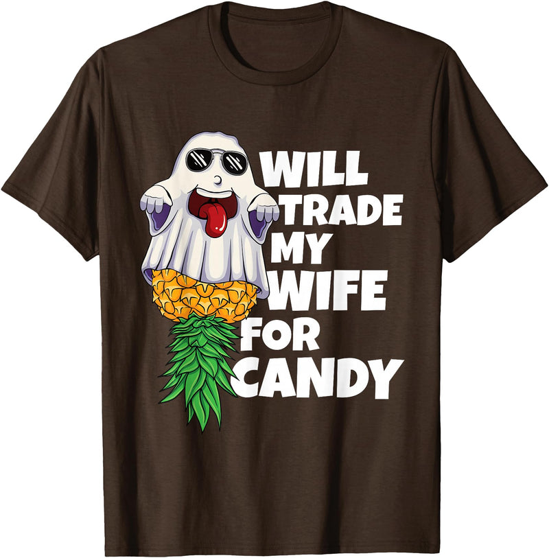 Swinger Upside Down Pineapple Apparel Will Trade My Wife For Candy Pineapple Halloween Swinger Men T-Shirt - Brown
