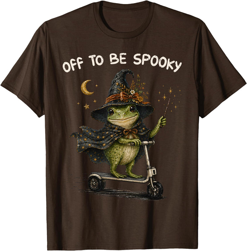 Funny Witch Frog Off To Be Spooky Halloween T-Shirt - Brown