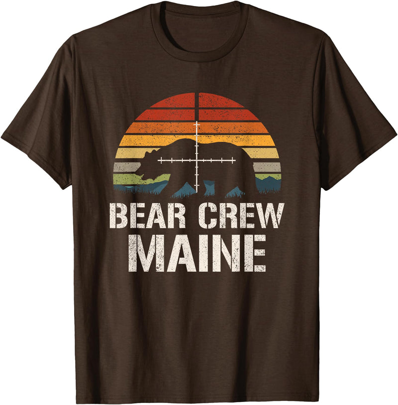 Funny Bear Hunting Clothing Bear Hunter Vintage Sunset Bear Hunting Group Maine T-Shirt - Brown