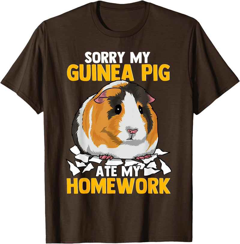 Sorry My Guinea Pig Ate My Homework Funny Pet Rodent Hamster T-Shirt - Brown