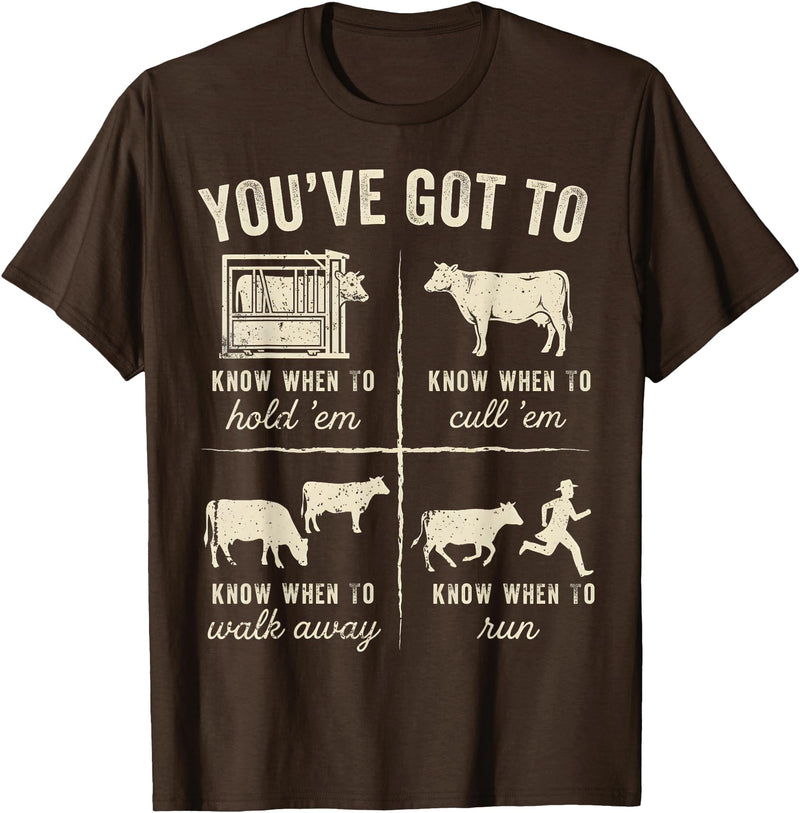 Cow You've Got To Know When to Shirt Retro You've Got to Know When to Hold'em Funny Cow Lover T-Shirt - Brown