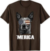 Australian Cattle Dog Patriotic Tee Gifts Merica Australian Cattle Dog with USA Flag Sunglasses Gift T-Shirt - Brown