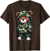 Camo Teddy Bear Hip Hop Designs for Men & Boys Camo Hip Hop Teddy Bear Camouflage Gangsta Streetwear Hustle T-Shirt - Brown