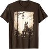 Rabbit with Book on Park Bench Bunny Lover, Men, Women, Kids T-Shirt in Brown