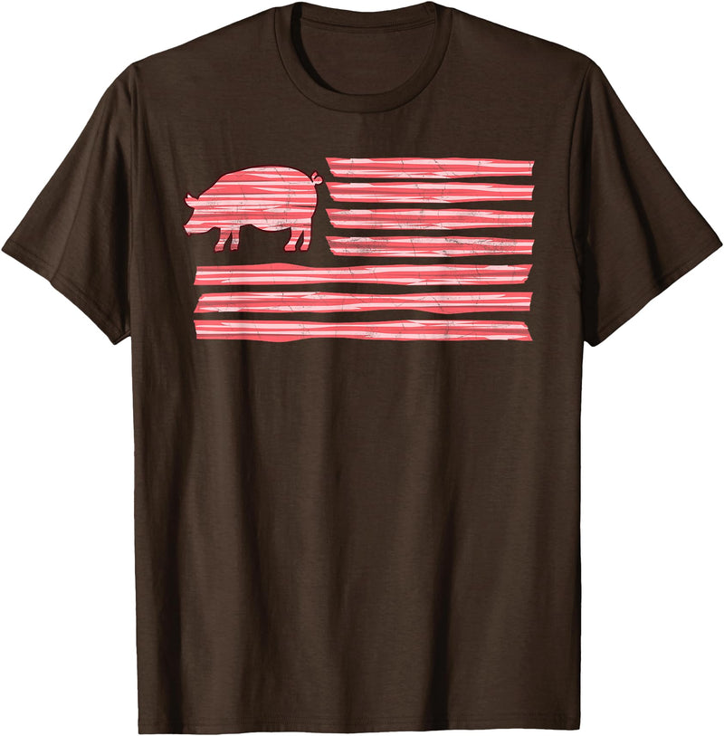 Symbolizes Roasts Hog Meat Sweet Bacon Clothing Sweet Salted Smoke Meaty Pig Flag Artwork Bacon T-Shirt - Brown