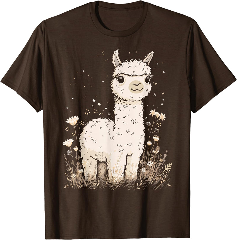 Alpaca Llama Lama Lover Cute Farm Animals Kids Llama Alpaca Lama Flowers Cute Adorable Baby Farm Animal T-Shirt - Brown